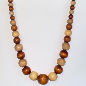Vintage Natural Light & Dark Wood Graduated Chunky Bead 42" Necklace